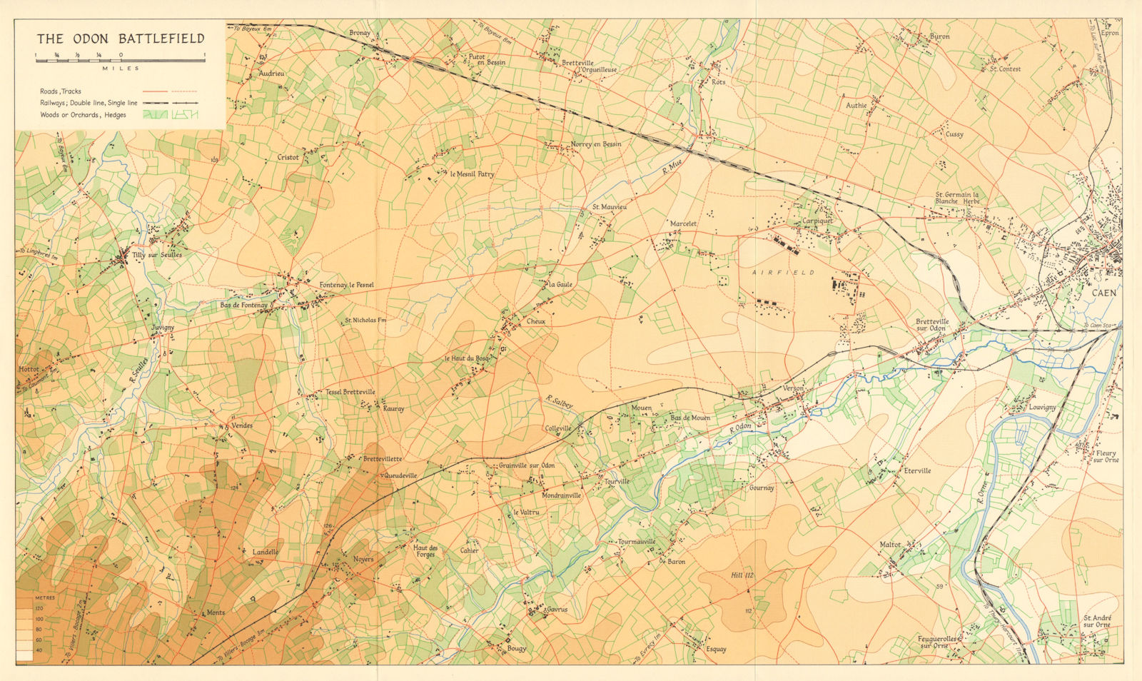 The Odon Battlefield. Operation Epsom/Overlord June 1944. Caen Normandy 1962 map